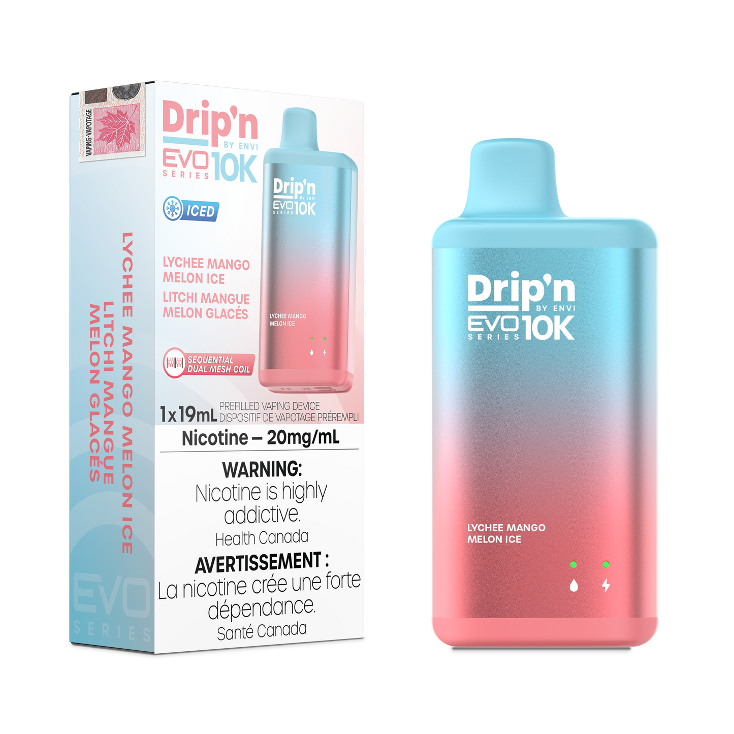 Envi Drip'n EVO 10K Lychee Mango Melon Ice Disposable Vape - Online Vape Shop Canada - Quebec and BC Shipping Available