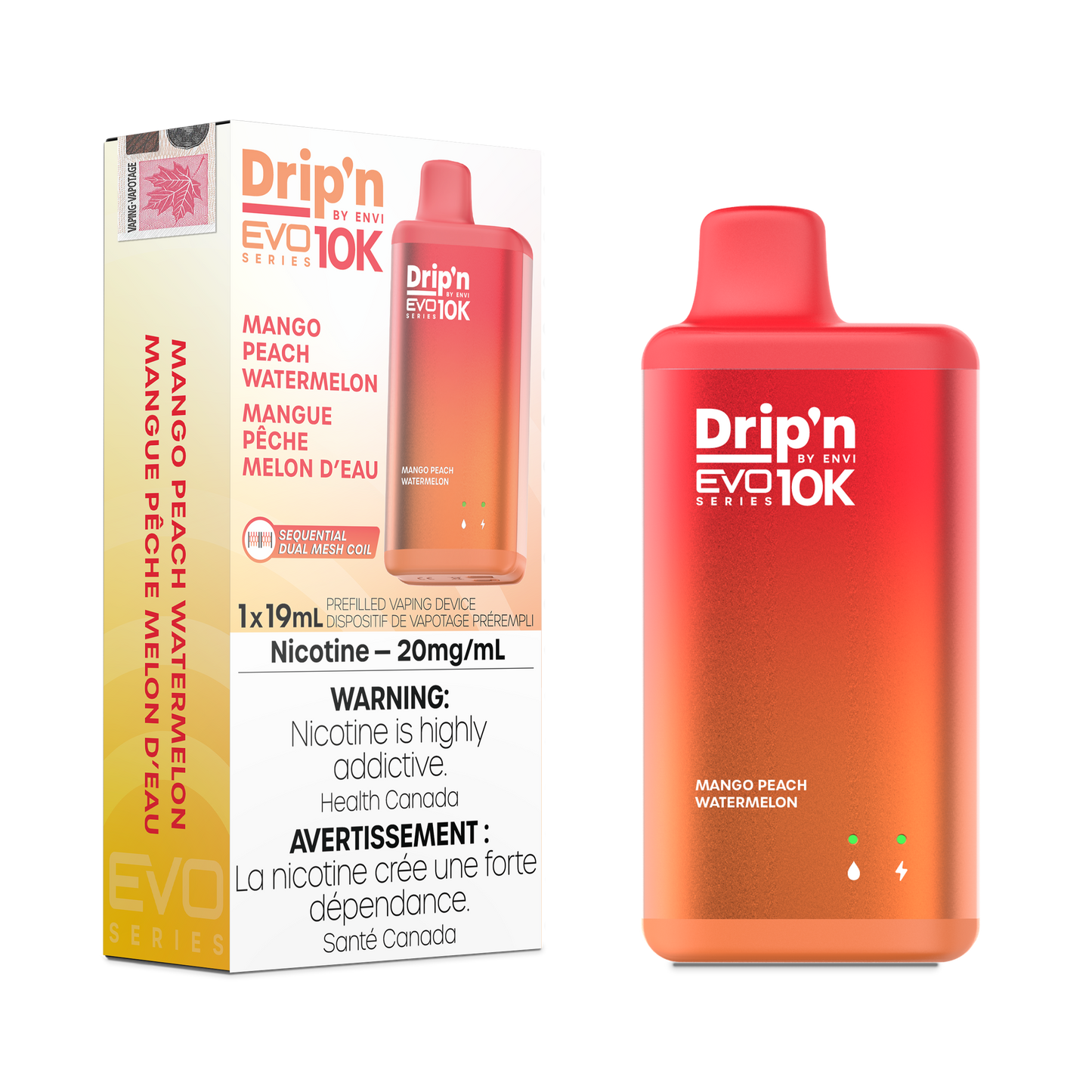 Envi Drip'n EVO 10K Mango Peach Watermelon Disposable Vape - Online Vape Shop Canada - Quebec and BC Shipping Available