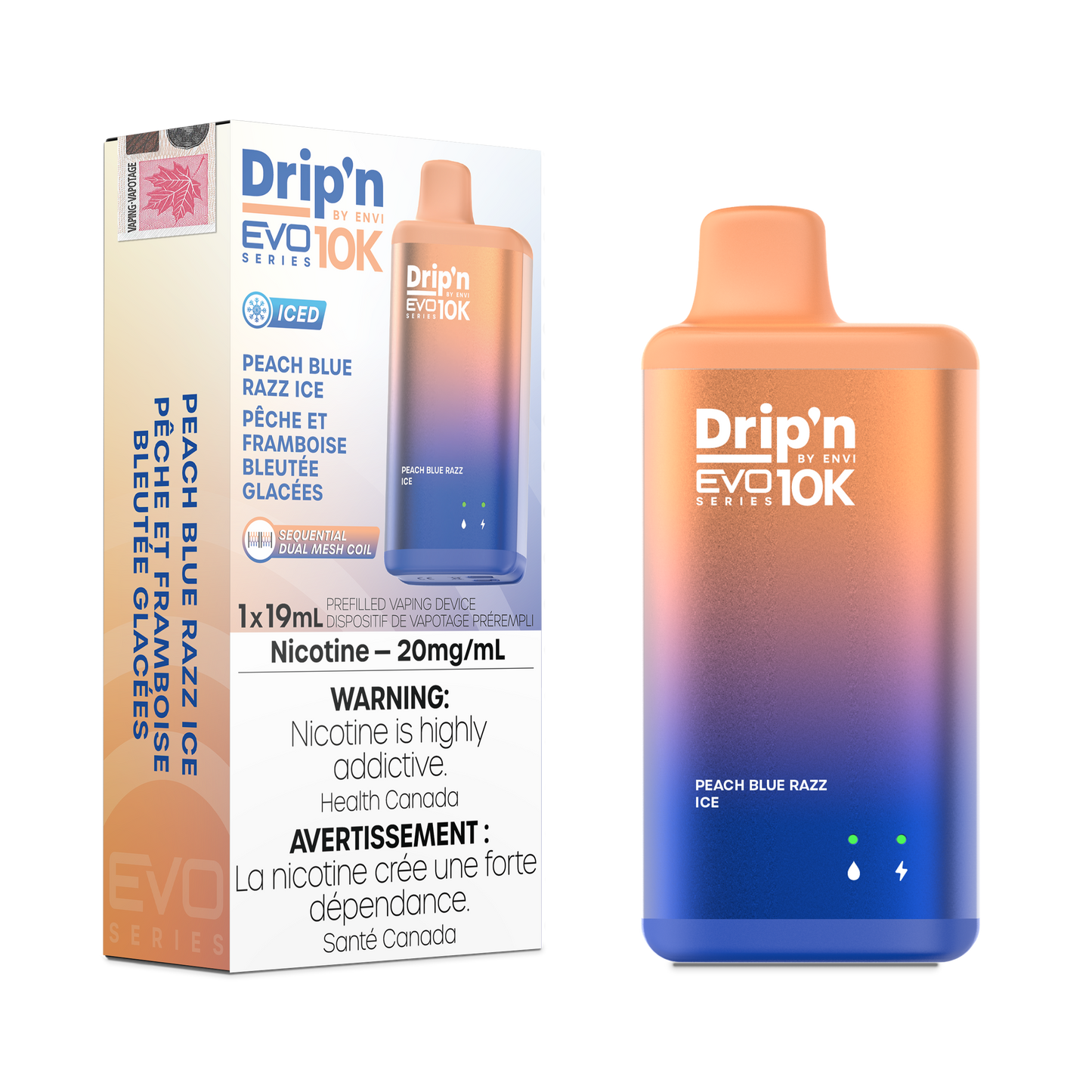 Envi Drip'n EVO 10K Peach Blue Razz Ice Disposable Vape - Online Vape Shop Canada - Quebec and BC Shipping Available