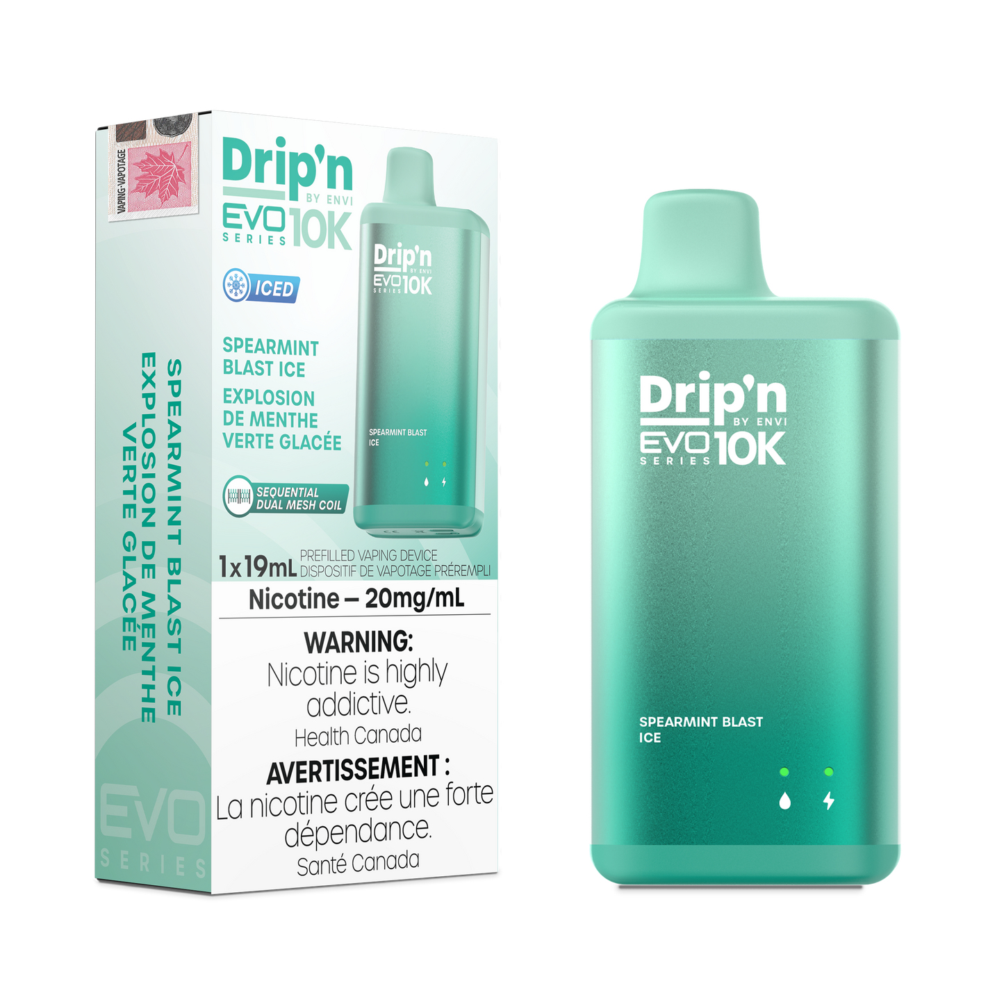 Envi Drip'n EVO 10K Spearmint Blast Ice Disposable Vape - Online Vape Shop Canada - Quebec and BC Shipping Available