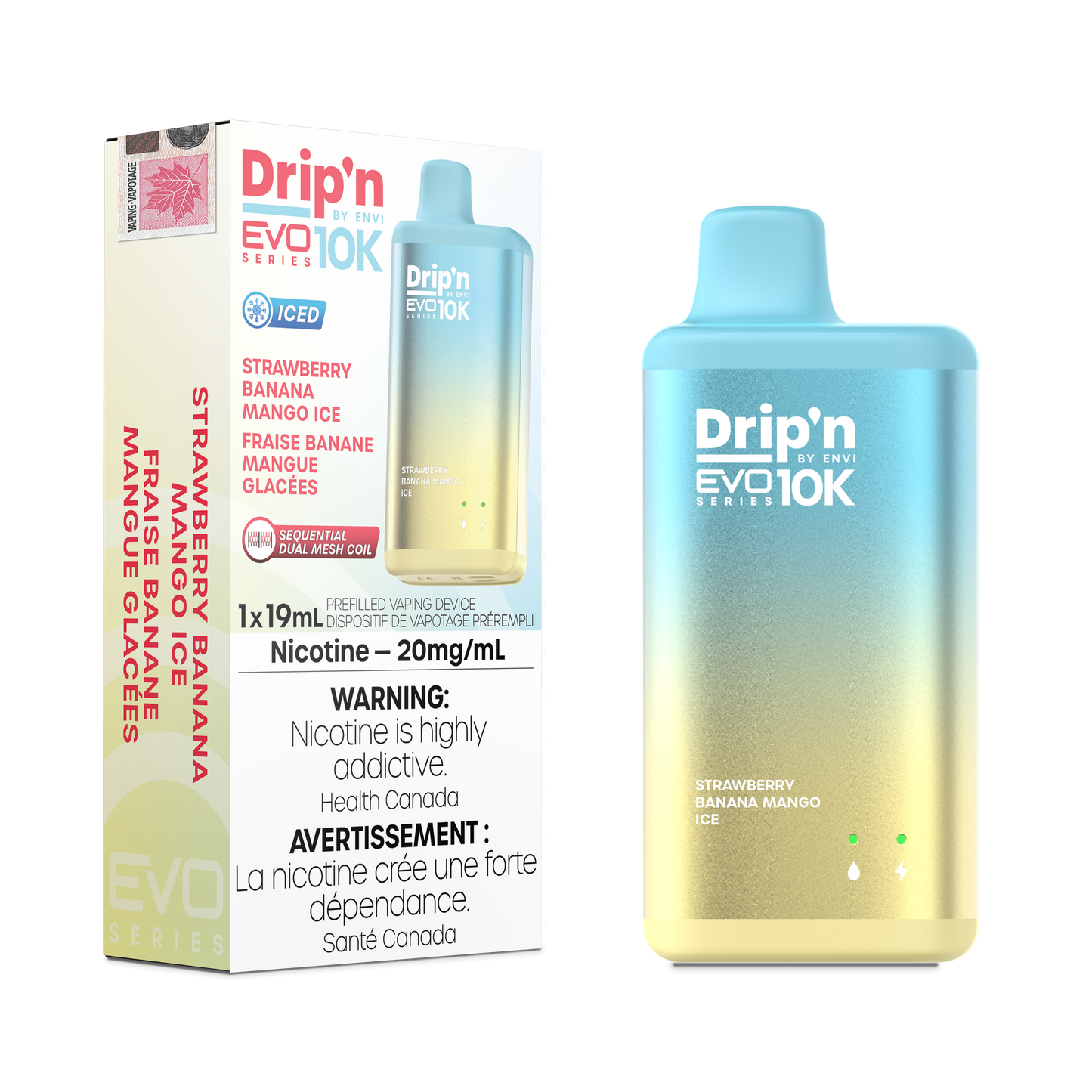Envi Drip'n EVO 10K Strawberry Banana Mango Ice Disposable Vape - Online Vape Shop Canada - Quebec and BC Shipping Available