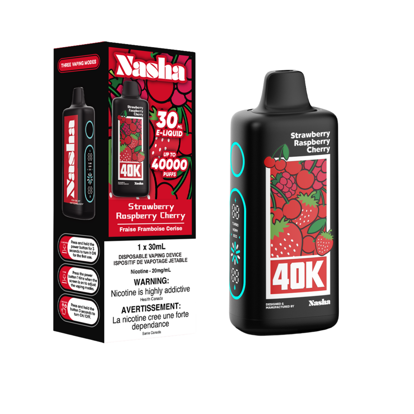 Nasha 40K Disposable Vape - Strawberry Raspberry Cherry