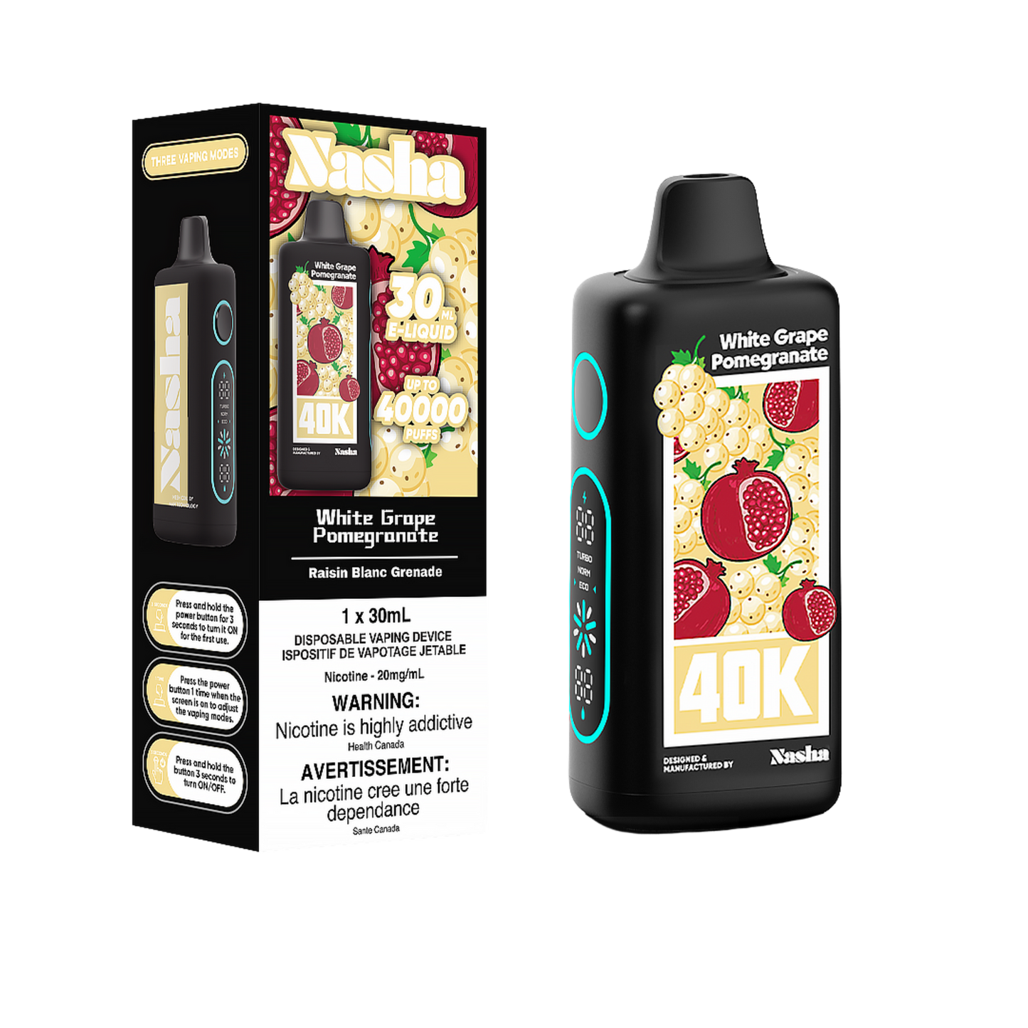 Nasha 40K Disposable Vape - White Grape Pomegranate
