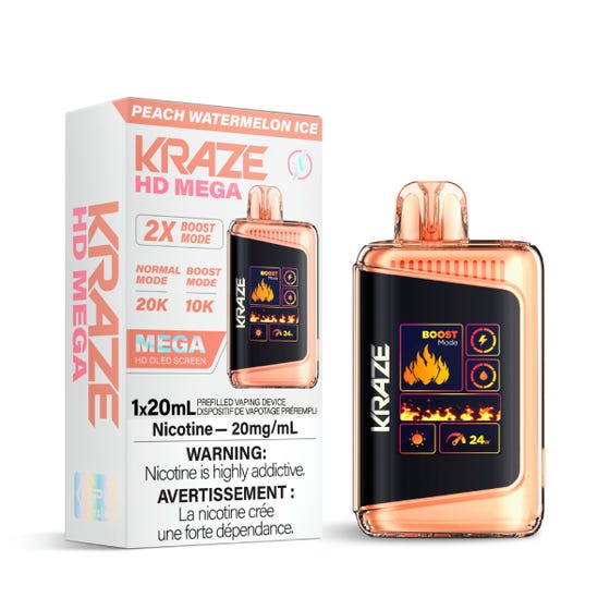 Kraze HD Mega 20K Disposable Vape - Peach Watermelon Ice