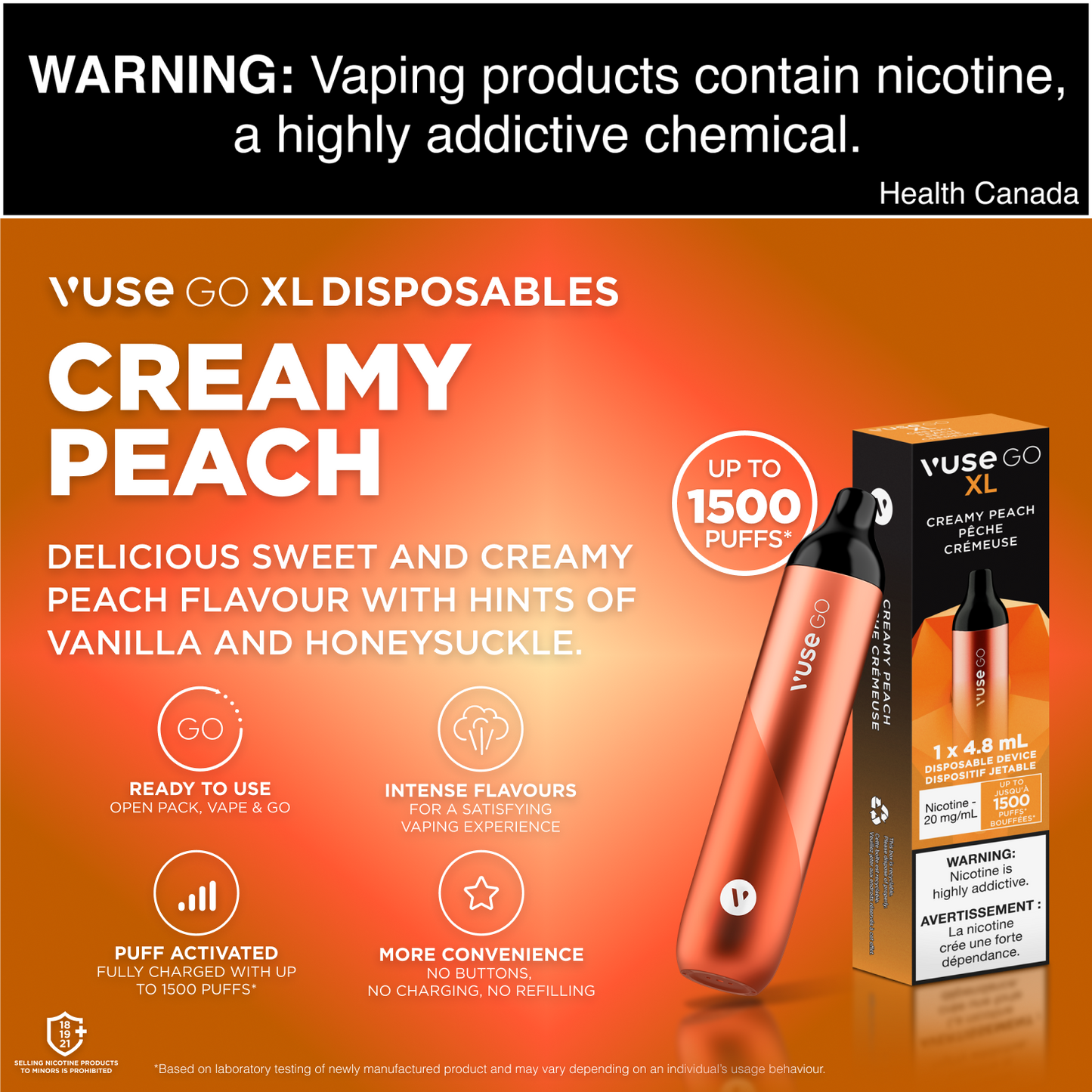 Vuse Go XL Creamy Peach Disposable Vape - Online Vape Shop Canada - Quebec and BC Shipping Available