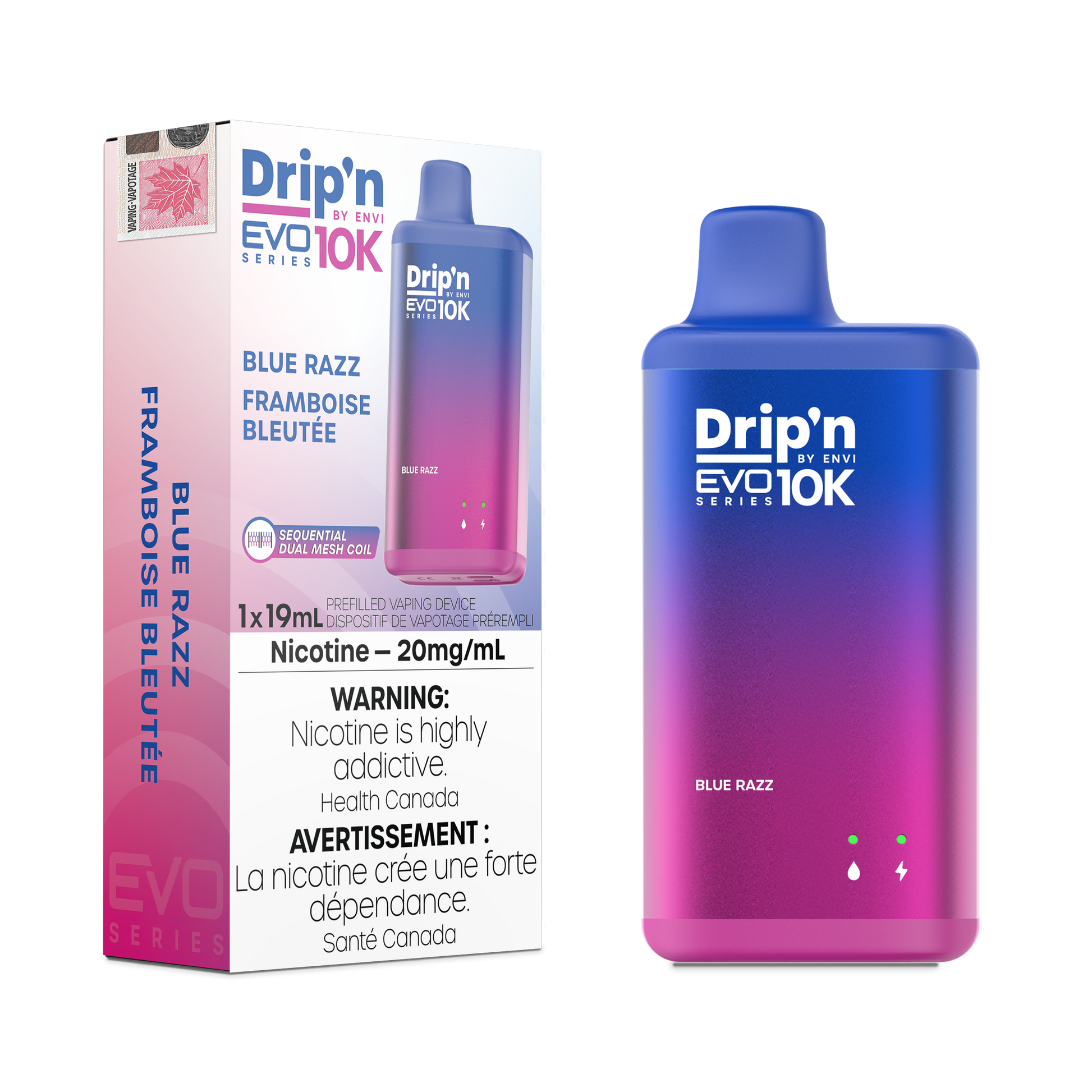 Envi Drip'n EVO 10K Blue Razz Disposable Vape - Online Vape Shop Canada - Quebec and BC Shipping Available