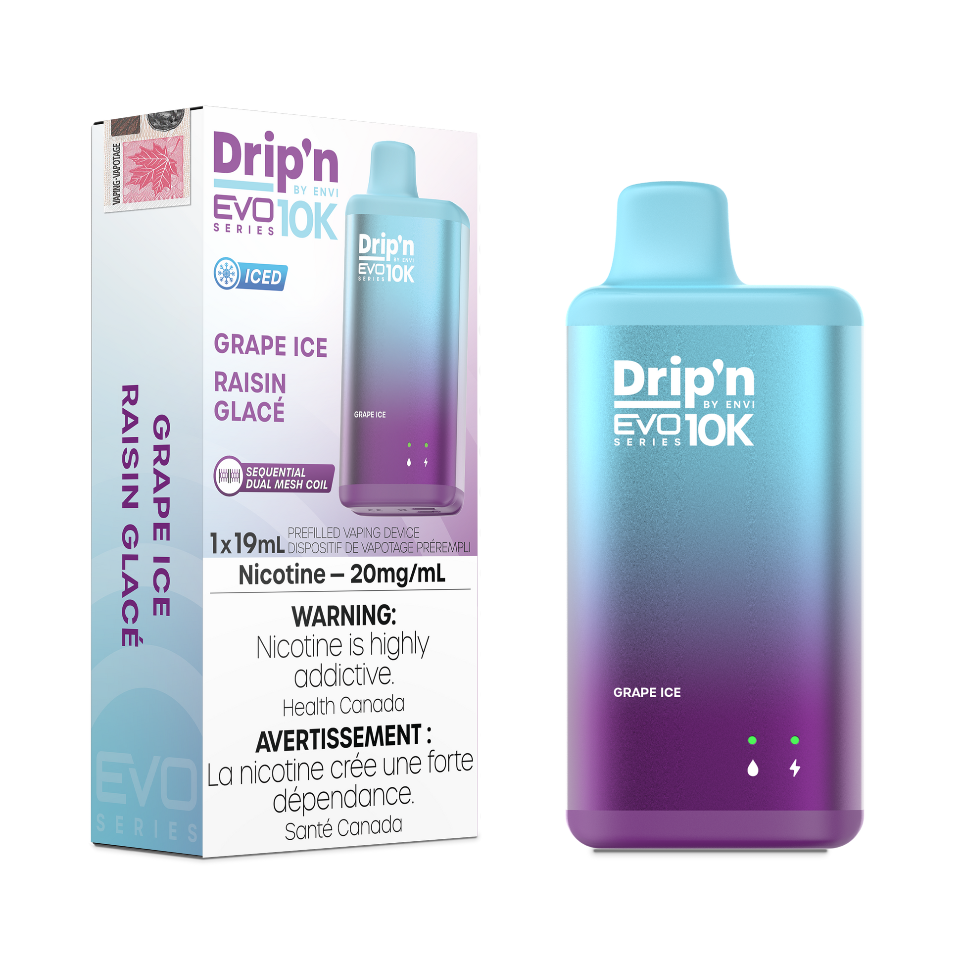 Envi Drip'n EVO 10K Grape Ice Disposable Vape - Online Vape Shop Canada - Quebec and BC Shipping Available