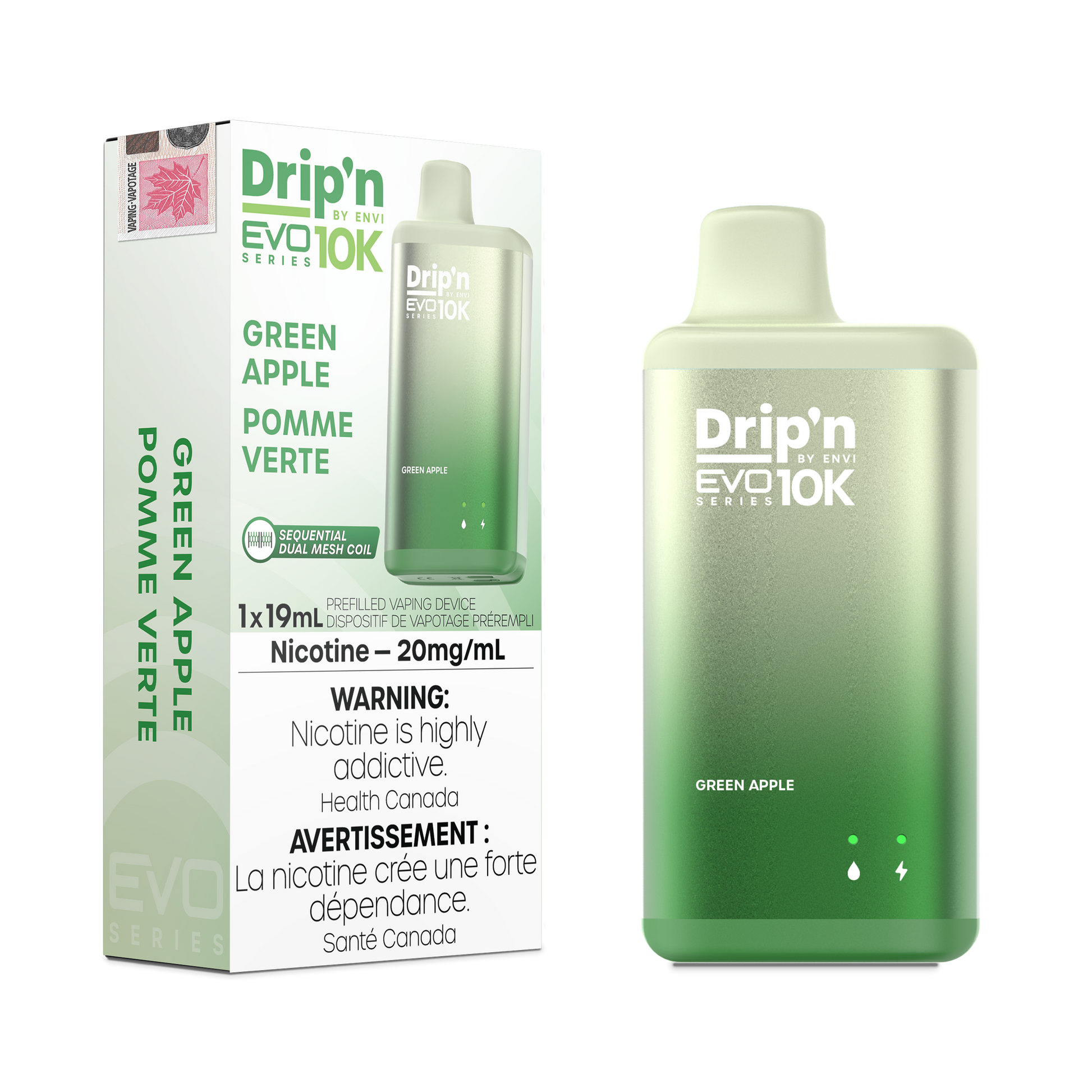 Envi Drip'n EVO 10K Green Apple Disposable Vape - Online Vape Shop Canada - Quebec and BC Shipping Available