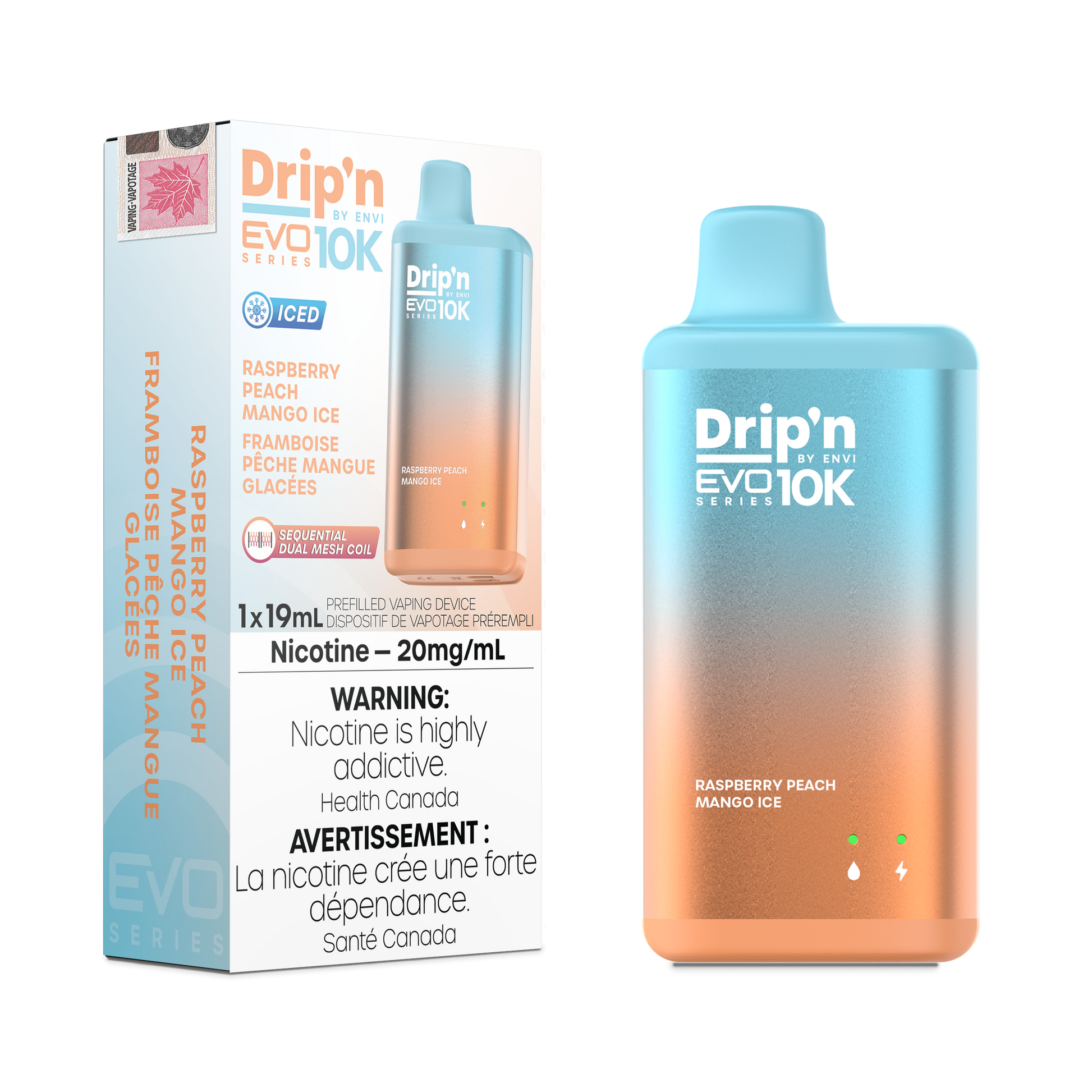 Envi Drip'n EVO 10K Raspberry Peach Mango Ice Disposable Vape - Online Vape Shop Canada - Quebec and BC Shipping Available