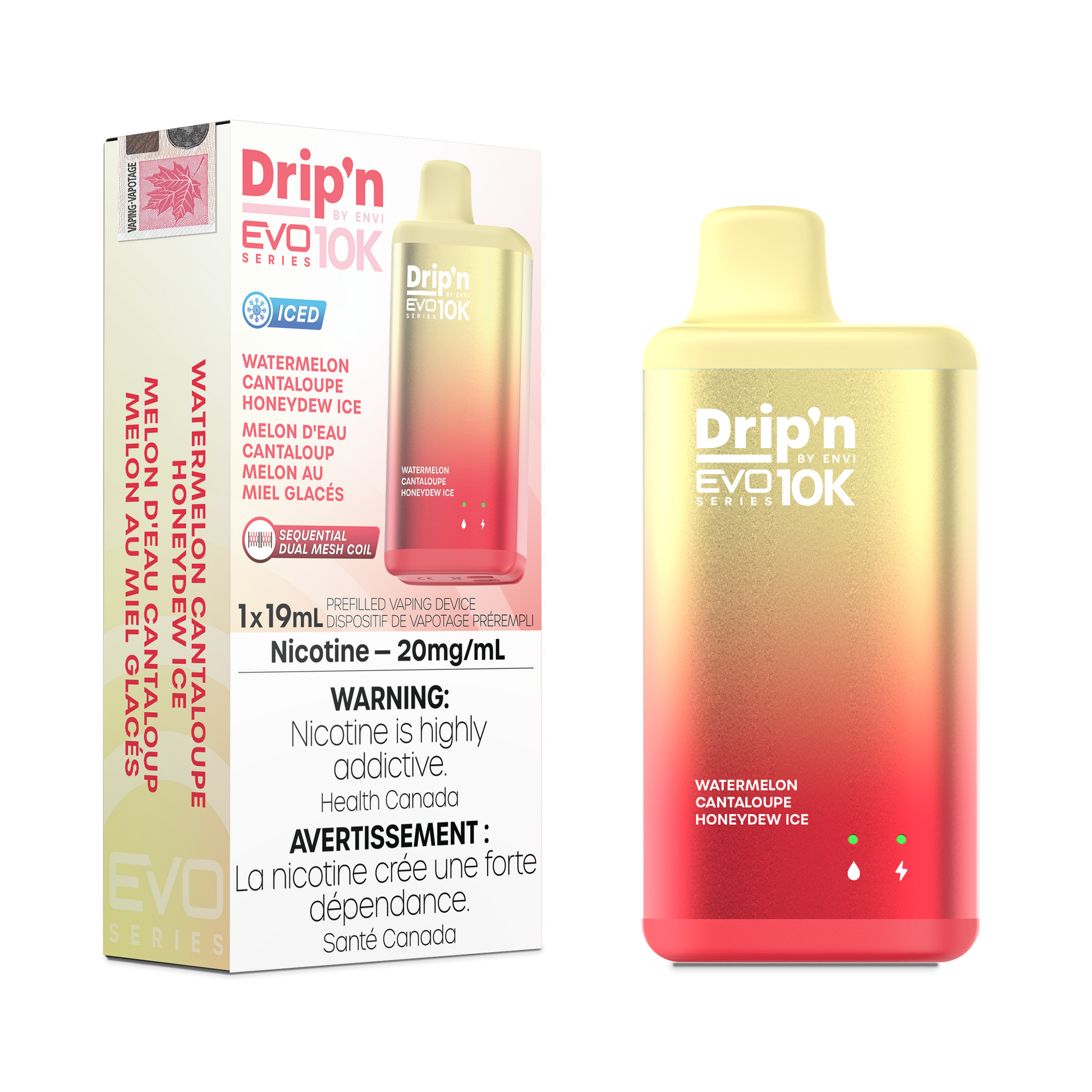 Envi Drip'n EVO 10K Watermelon Cantaloupe Honeydew Ice Disposable Vape - Online Vape Shop Canada - Quebec and BC Shipping Available