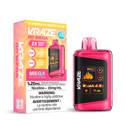 Kraze HD Mega 20K Disposable Vape - Norwegian Berry G Ice