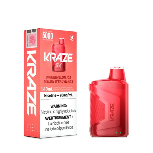 Kraze 5K Watermelon Iced Disposable Vape - Online Vape Shop Canada - Quebec and BC Shipping Available