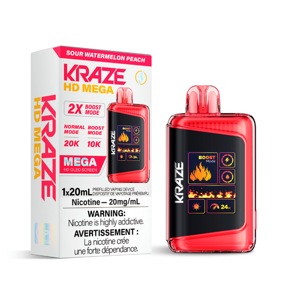 Kraze HD Mega 20K Disposable Vape - Sour Watermelon Peach