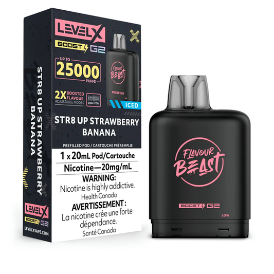 Level X Boost 25K Pods - STR8 Up Strawberry Banana Iced