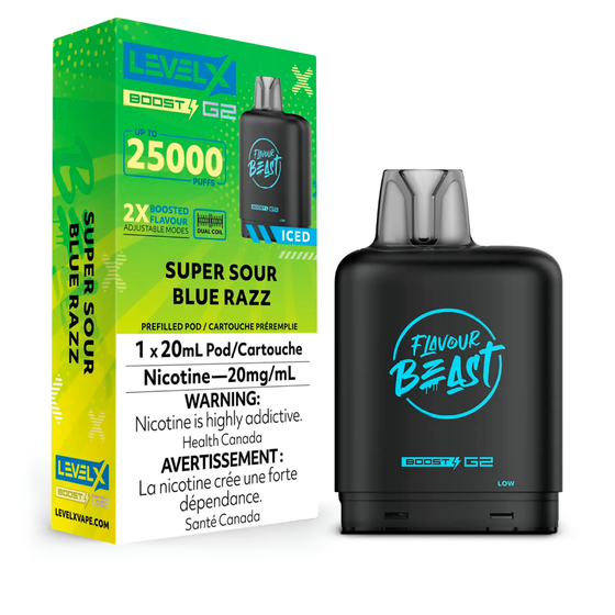 Level X Boost 25K Pods - Super Sour Blue Razz Iced