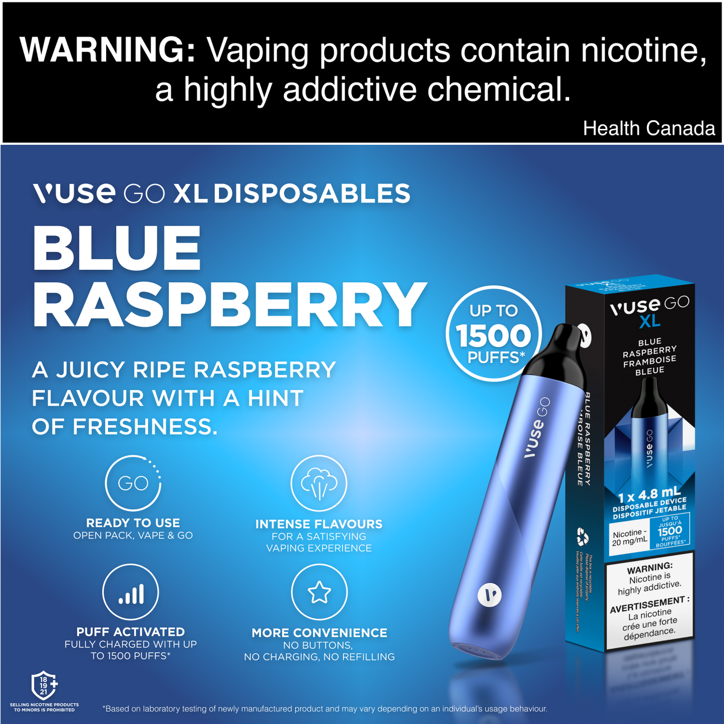 Vuse Go XL Blue Raspberry Disposable Vape - Online Vape Shop Canada - Quebec and BC Shipping Available