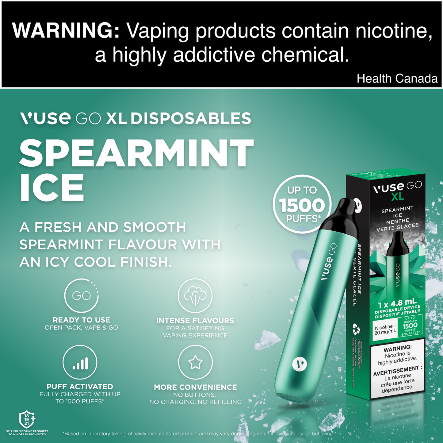 Vuse Go XL Spearmint Ice Disposable Vape - Online Vape Shop Canada - Quebec and BC Shipping Available