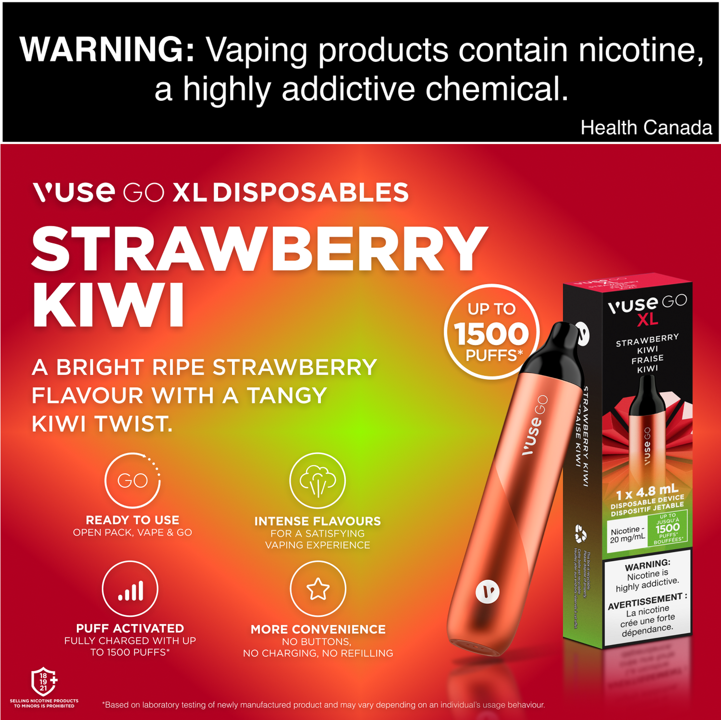 Vuse Go XL Strawberry Kiwi Disposable Vape - Online Vape Shop Canada - Quebec and BC Shipping Available